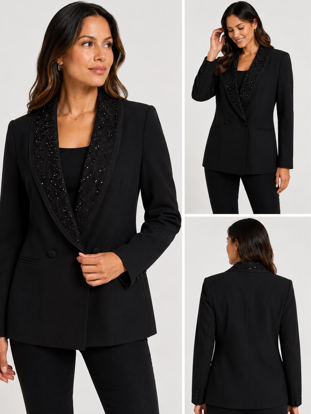 Vintage John MEYER Black Blazer wool Beaded Collar double breasted size 14